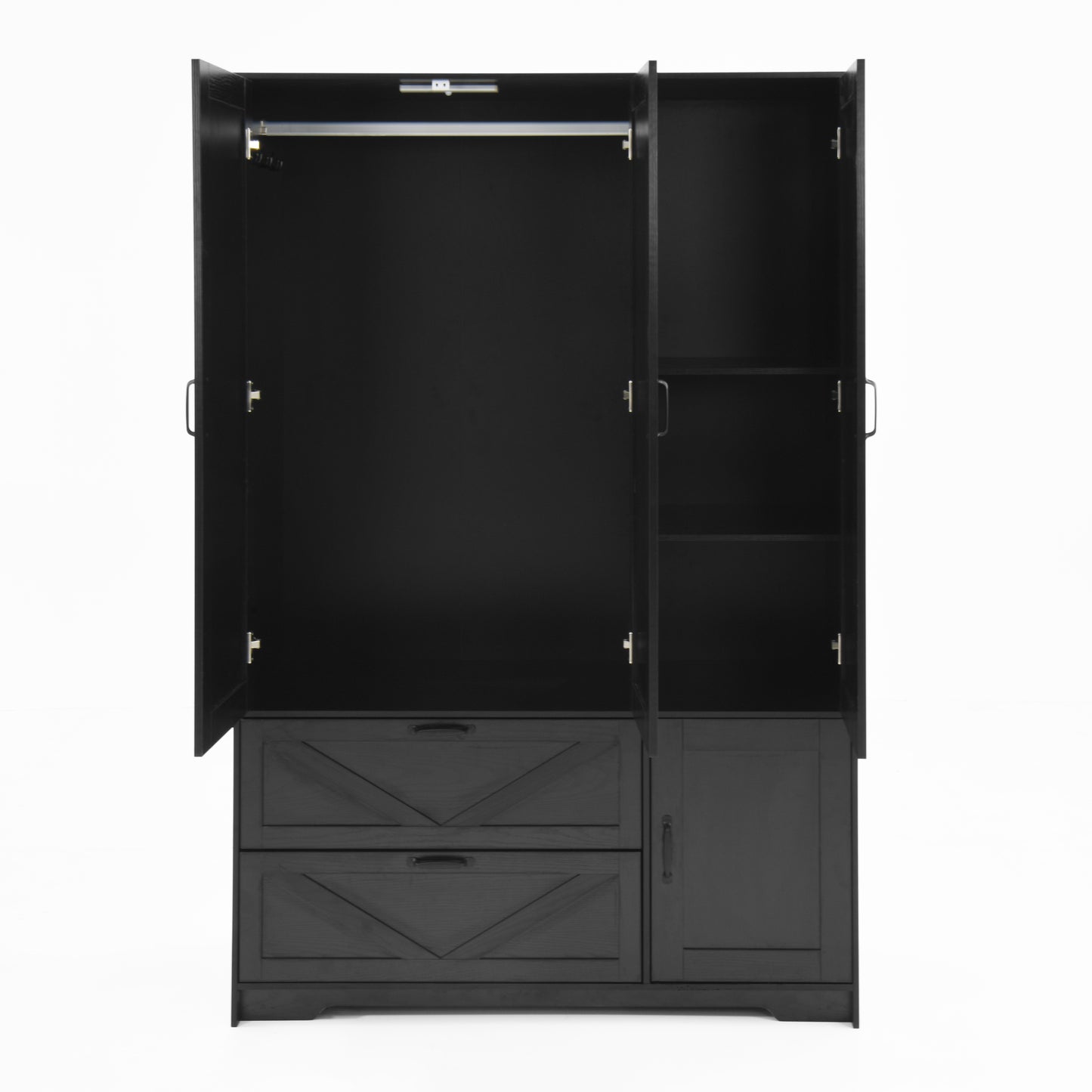 Black 4-Door Wardrobe Closet with Mirror & LED Lighting