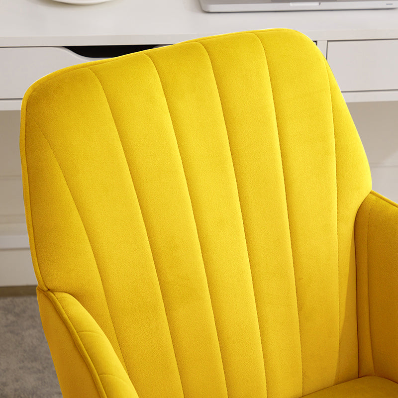 Bright Yellow Velvet Office Chair with Gold Base