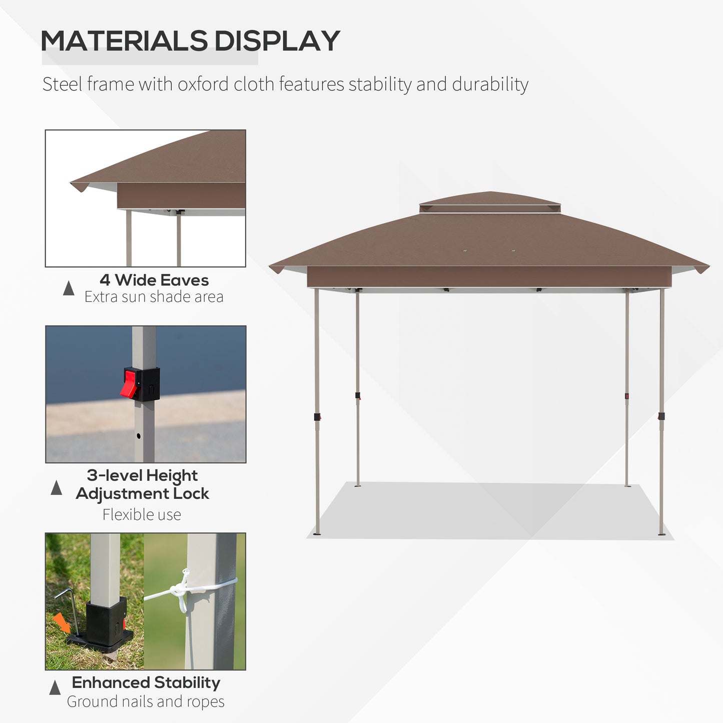 12x12 Pop Up Canopy Tent with Netting - Adjustable Height, Khaki