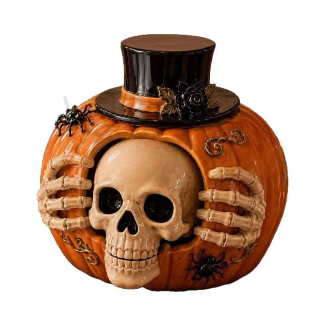 Halloween Skull and Pumpkin Candy Jar - Orange Resin Home Storage