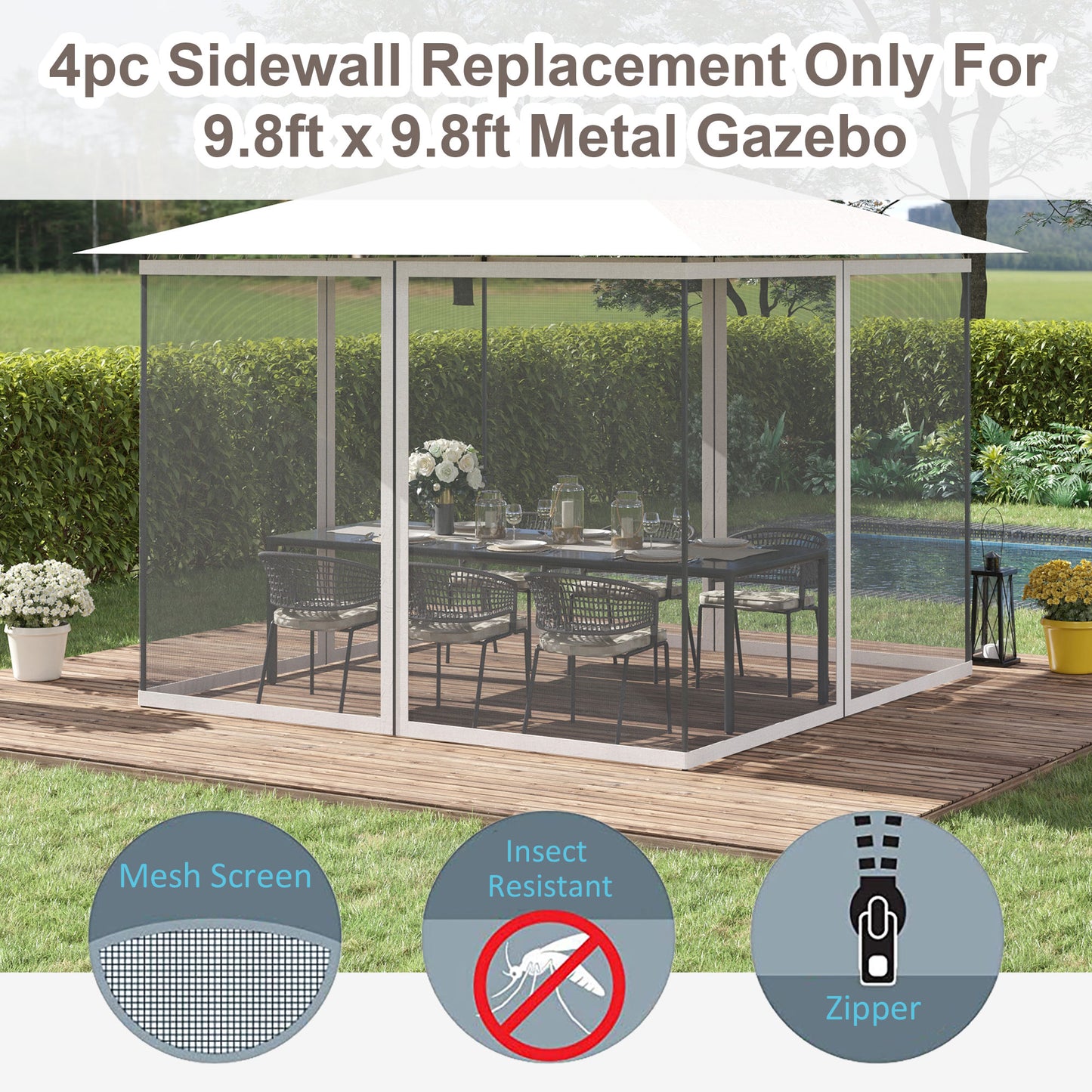 Replacement Mesh Sidewall Netting for 9.8' x 13.1' Gazebos - White