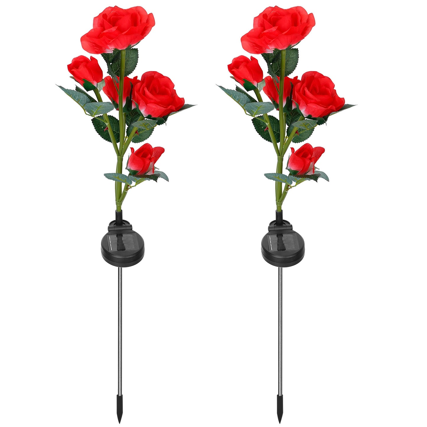 Solar Powered Rose Flower LED Lights - 2Pcs Outdoor Decorative Lamps
