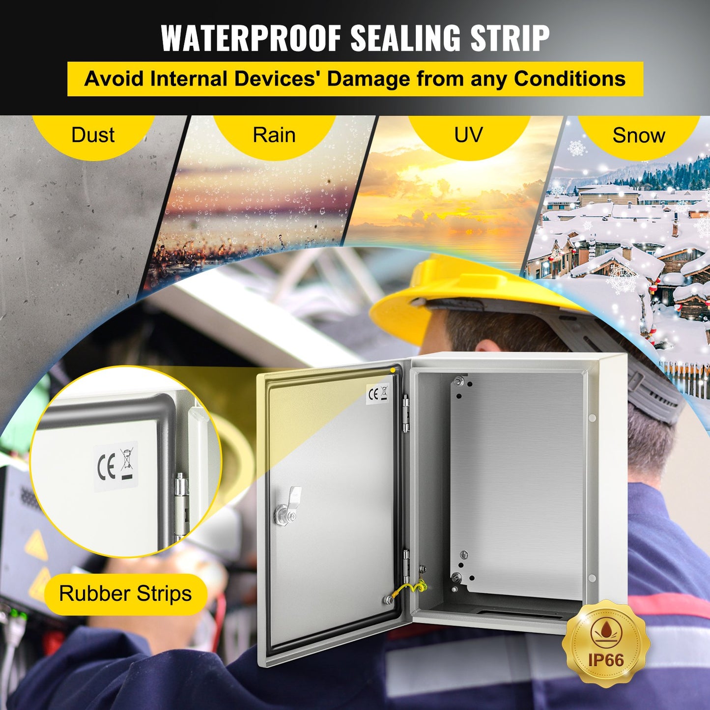 16x12x6 Inch Carbon Steel Waterproof Electrical Enclosure Box - Outdoor IP66 Junction Cabinet with Mounting Plate