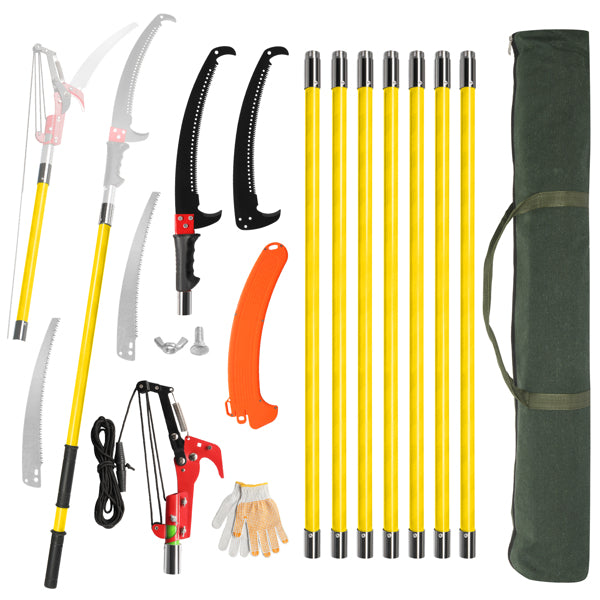 24ft Manual Pole Saw for Tree Pruning - Extendable Long Handle Garden Tool
