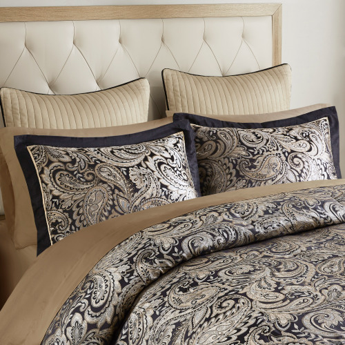 12-Piece Black Comforter Set with Cotton Bed Sheets - King