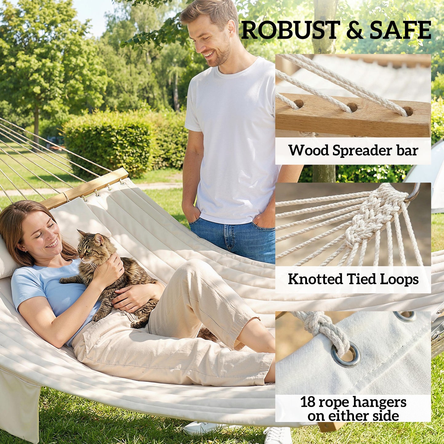 2-Person Outdoor Hammock with Pillow & Pad - Cream White
