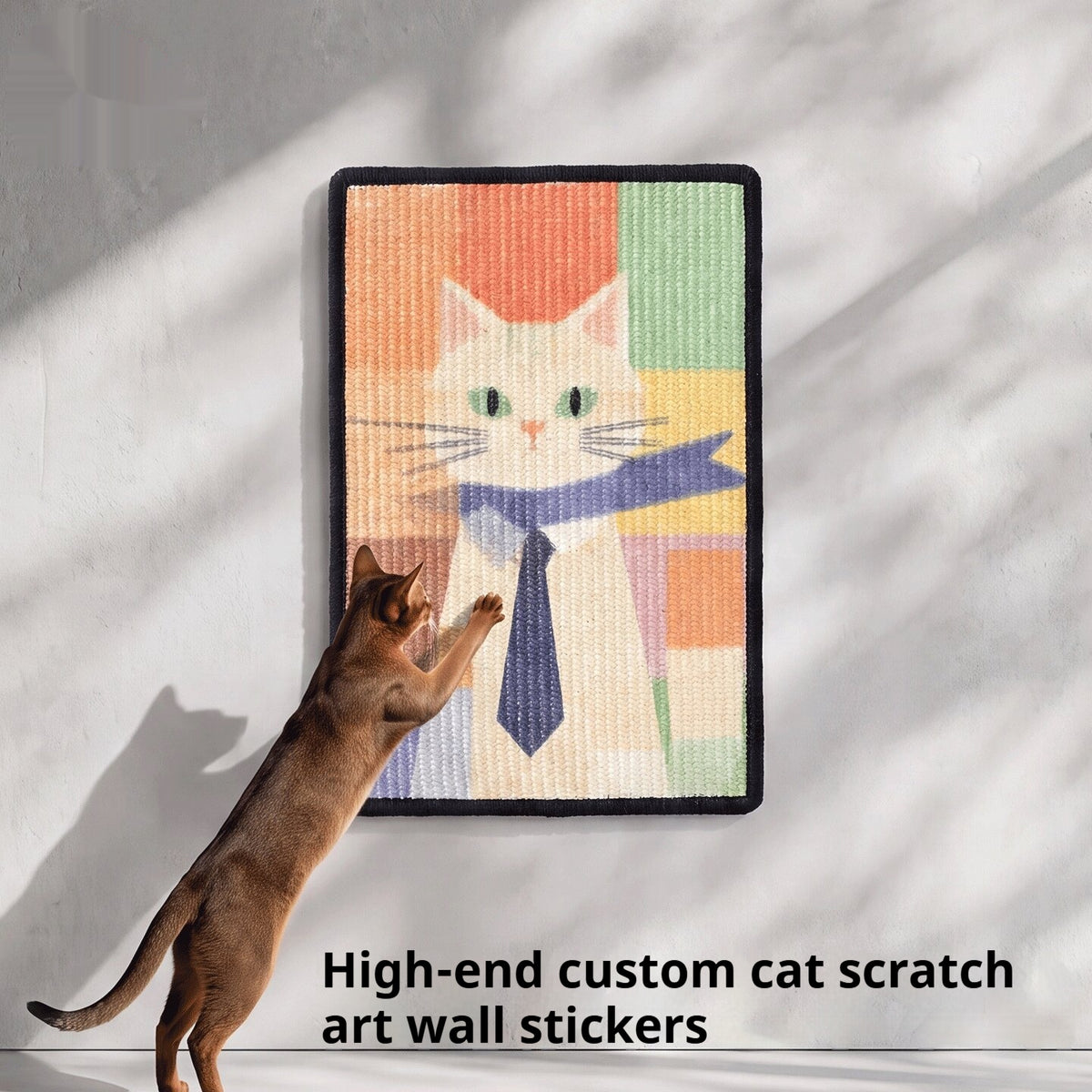 Vertical Wall-Mounted Cat Scratching Post with Geometric Print - Scratch-Resistant Sisal