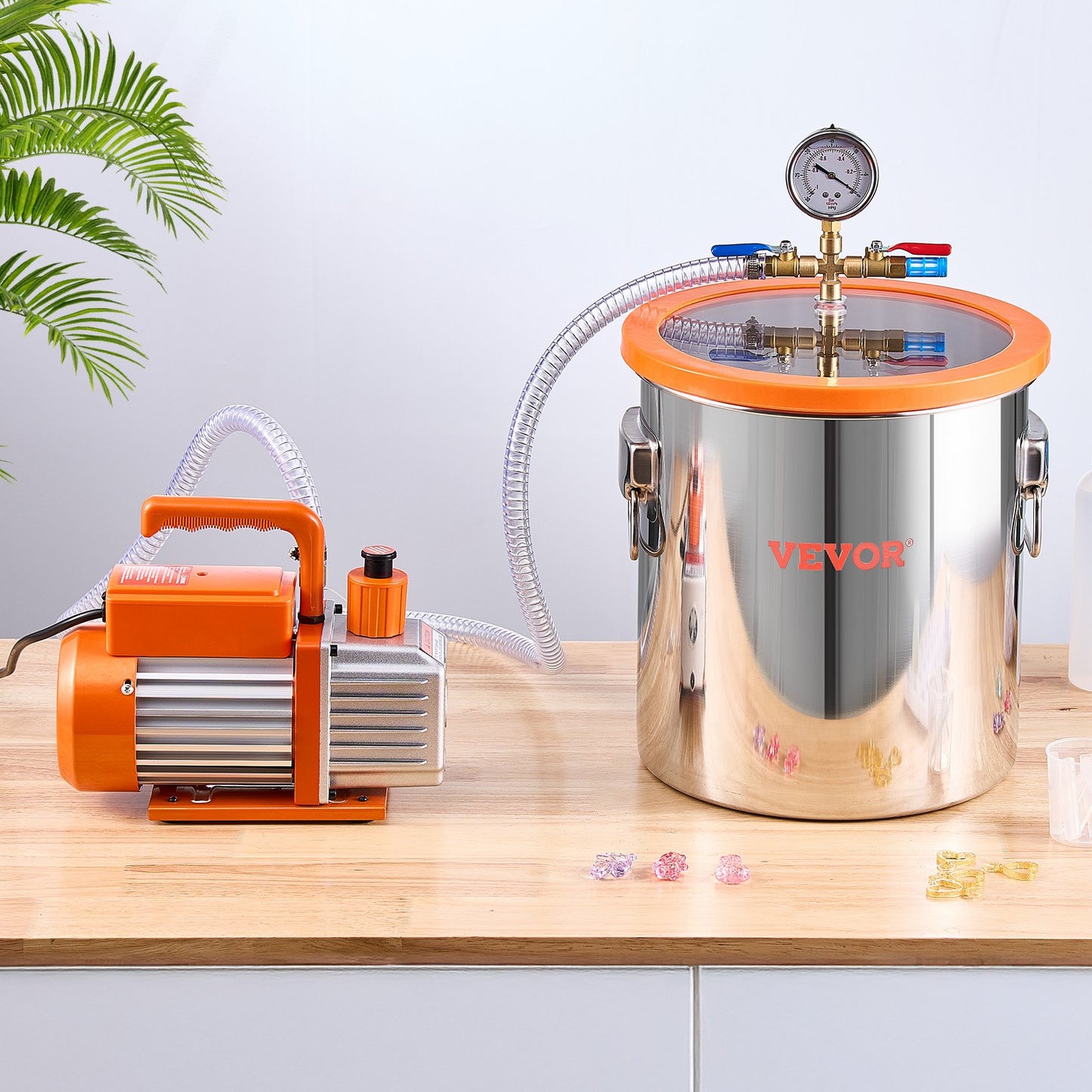 5 Gallon Vacuum Chamber Kit with 3.5 CFM Single-Stage Pump - Orange