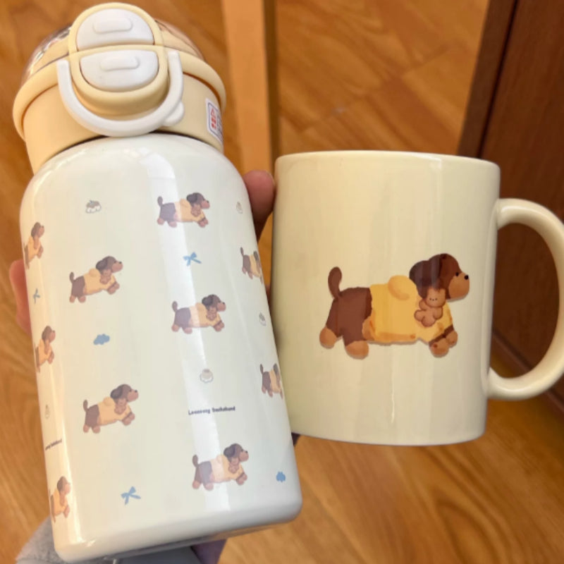 Cute Corgi Water Bottle with Insulated Mug Options - Various Colors