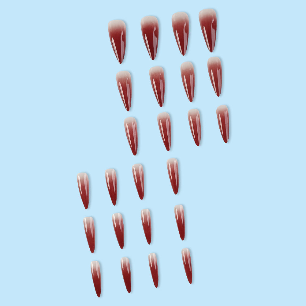 Nail Wraps & Stickers Long Drop Shape Wine Red Gradient 24 Pieces