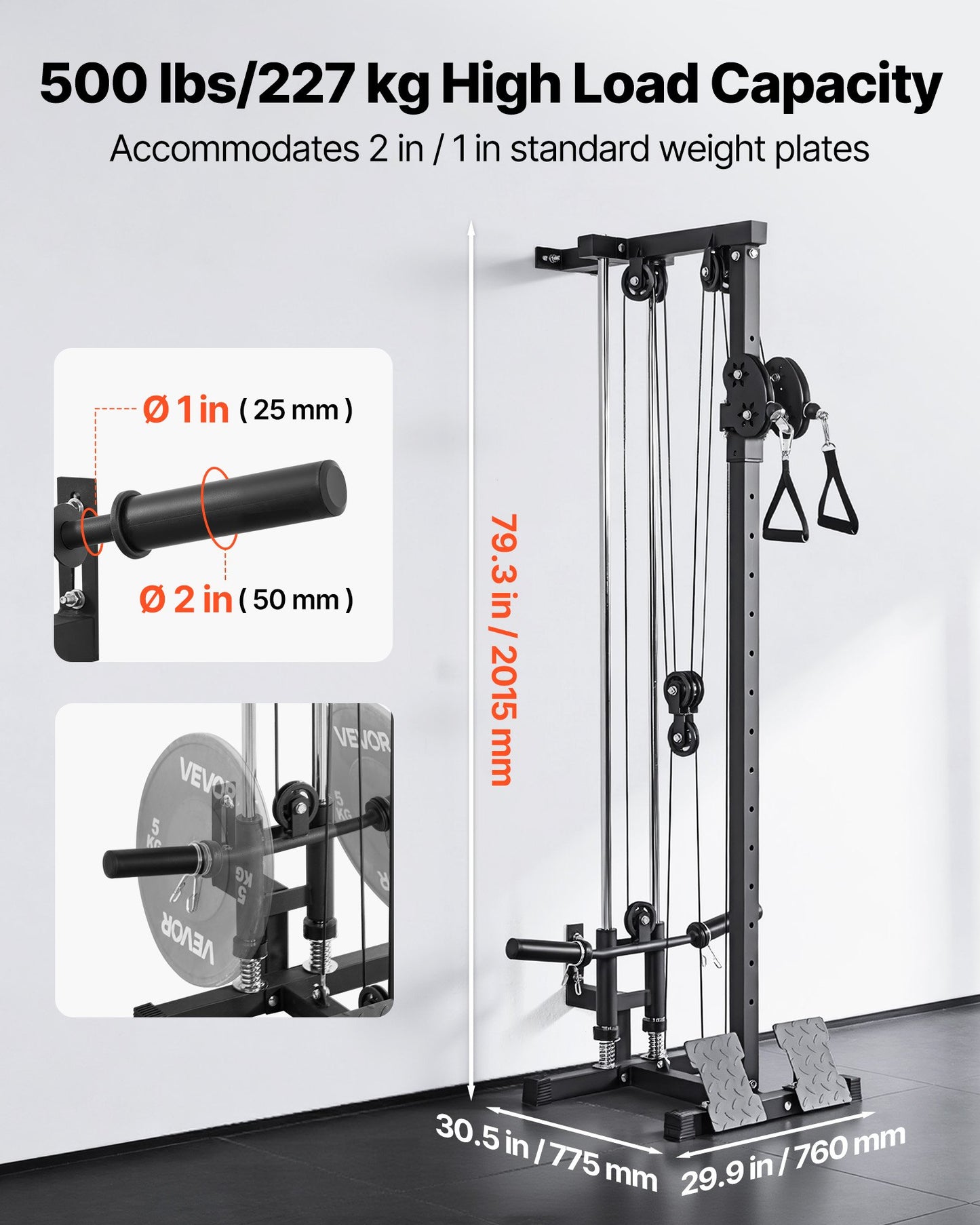 Lat Pulldown Machine 3-in-1 Cable System Home Gym Wall-Mount, 500 Lb Capacity