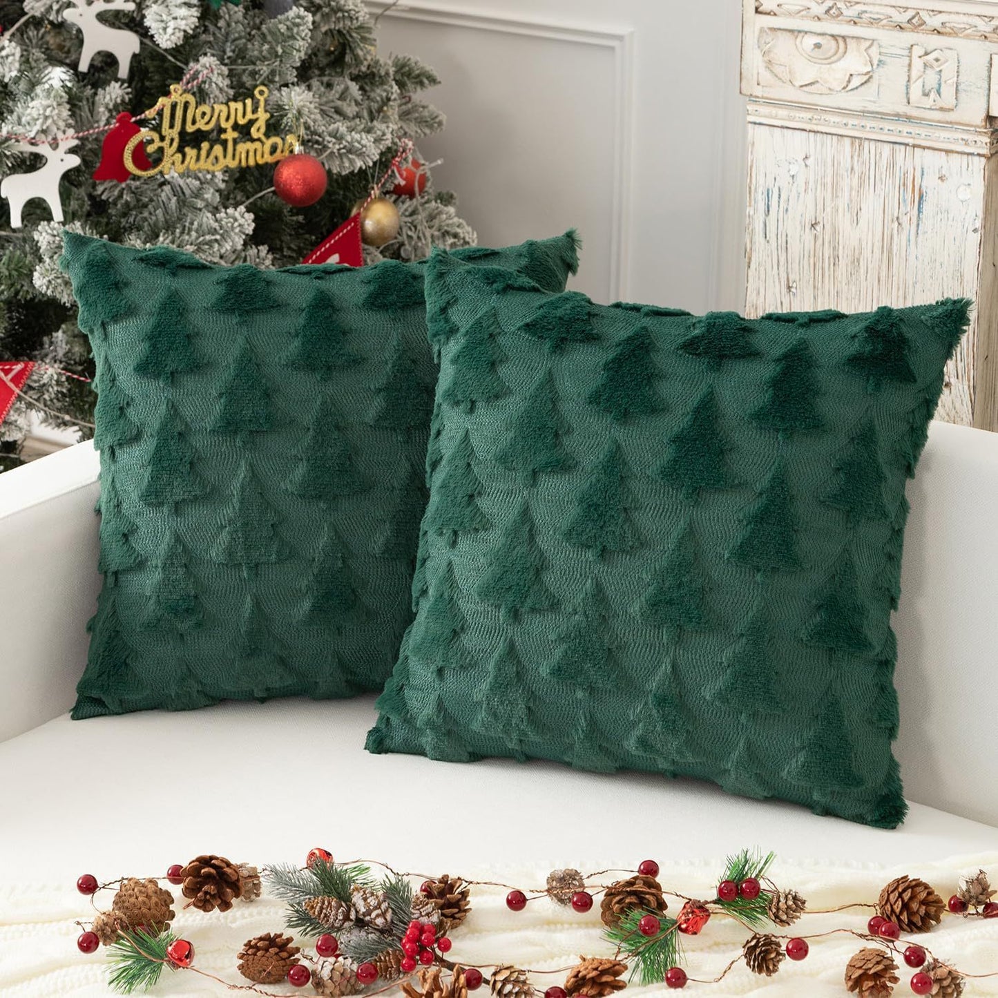 Christmas Tree Pillow Cover 45x45cm Embroidered Holiday Cushion Case
