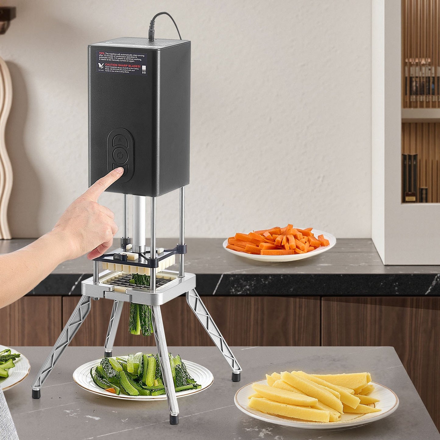 Electric French Fry Cutter Stainless Steel Vegetable Chopper with 2 Blades