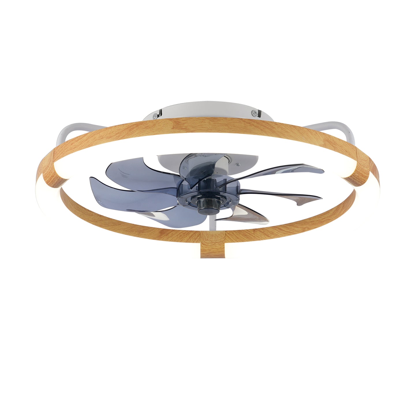 20" Modern Flush Mount Ceiling Fan with LED Light & Remote Control - Matte White Wood