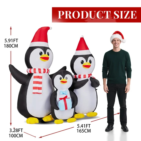 6FT Inflatable Penguin Family Decoration with LED Lights