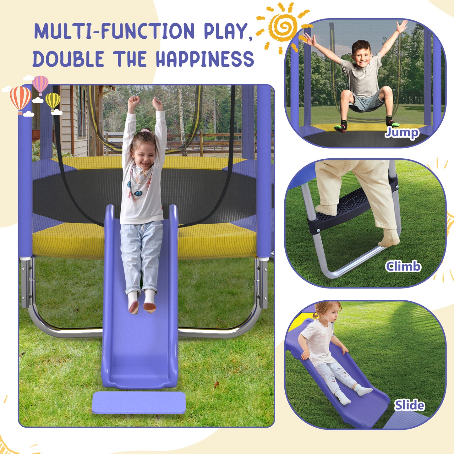 7FT Trampoline For Kids With Safety Enclosure Net, Slide And Ladder,