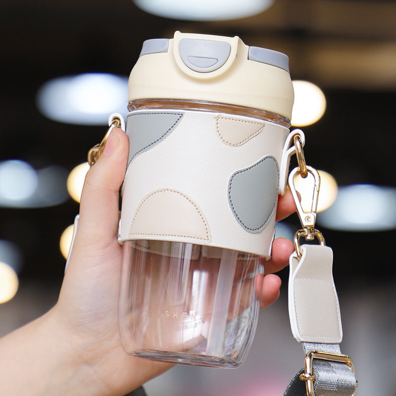 Luxury Double Drink Cup with Leather Cover 500ML - Colorful Plastic Travel Mug