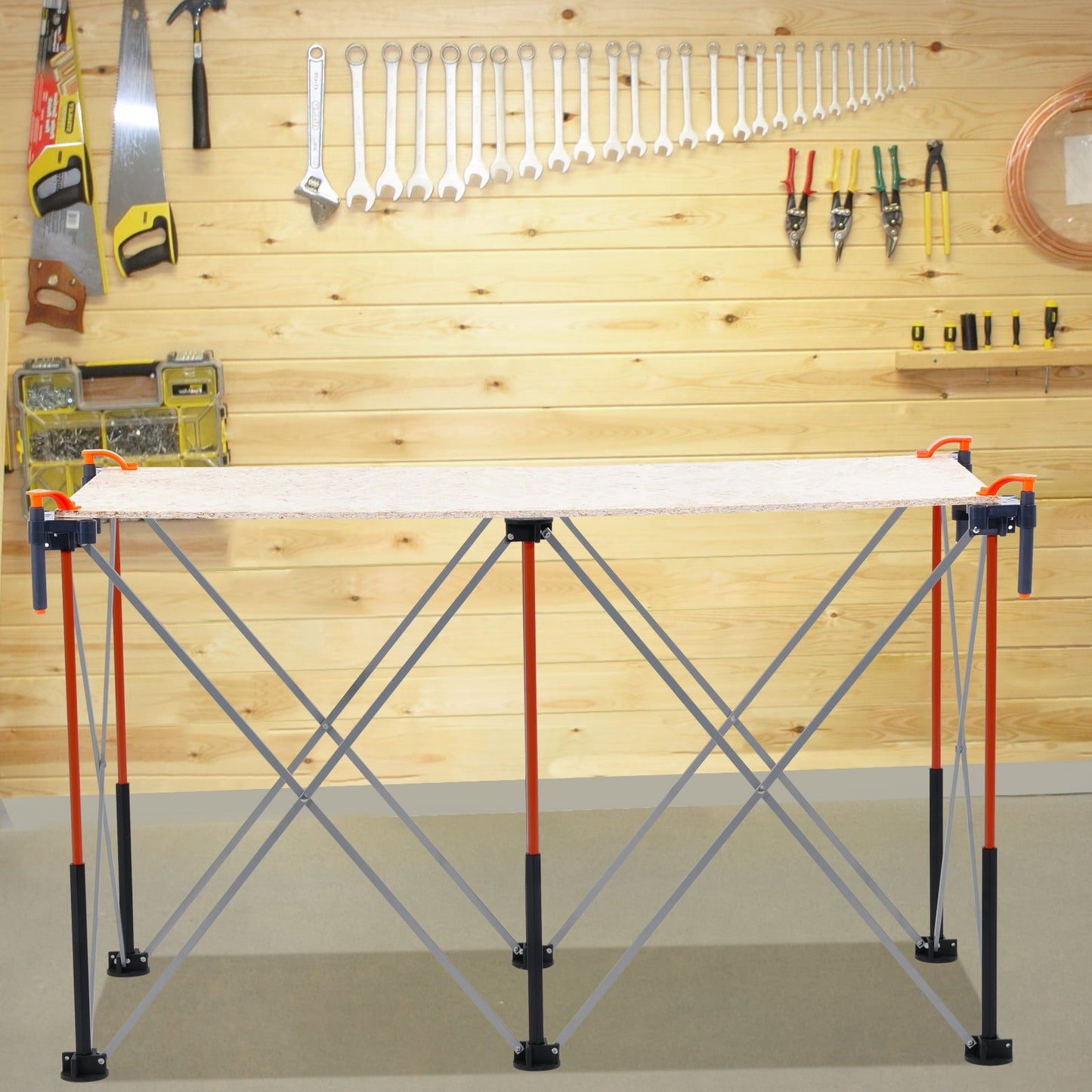 Portable Folding Workstand 4.16x2.18ft Heavy-Duty Work Bench with 2500lbs Capacity - Orange