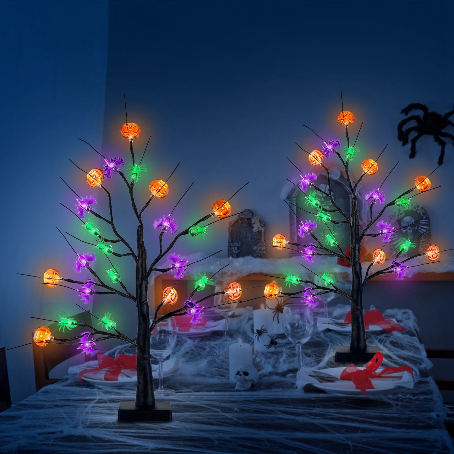 Lighted Halloween Trees - 2 Pack 1.97ft Adjustable Twigs with Timer