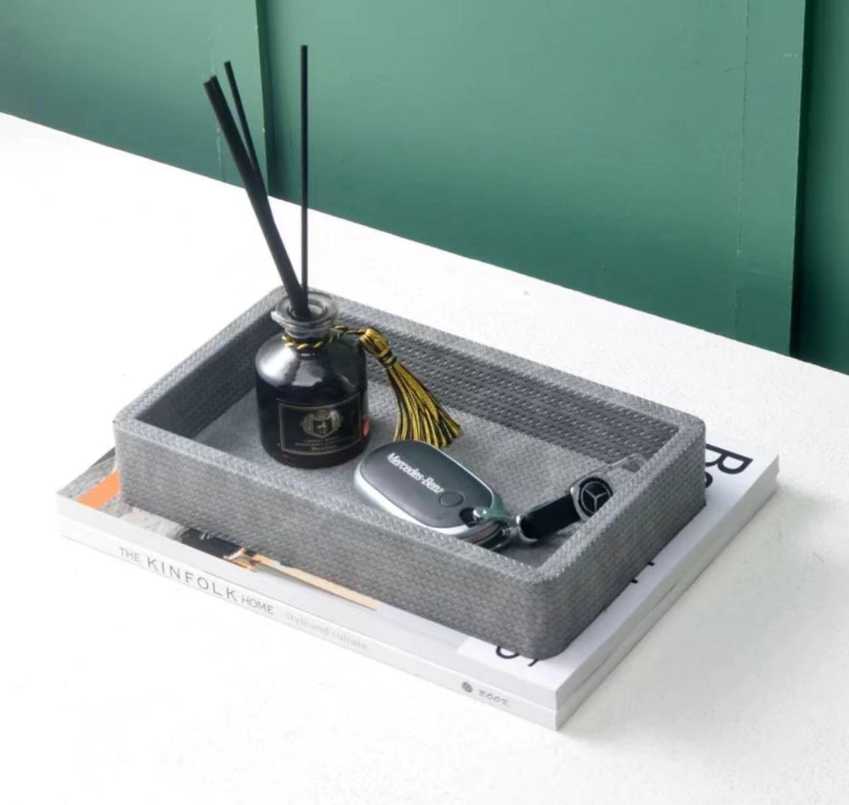 Leather Storage Tray for Entryway Organization - Modern Handcrafted Home Organizer