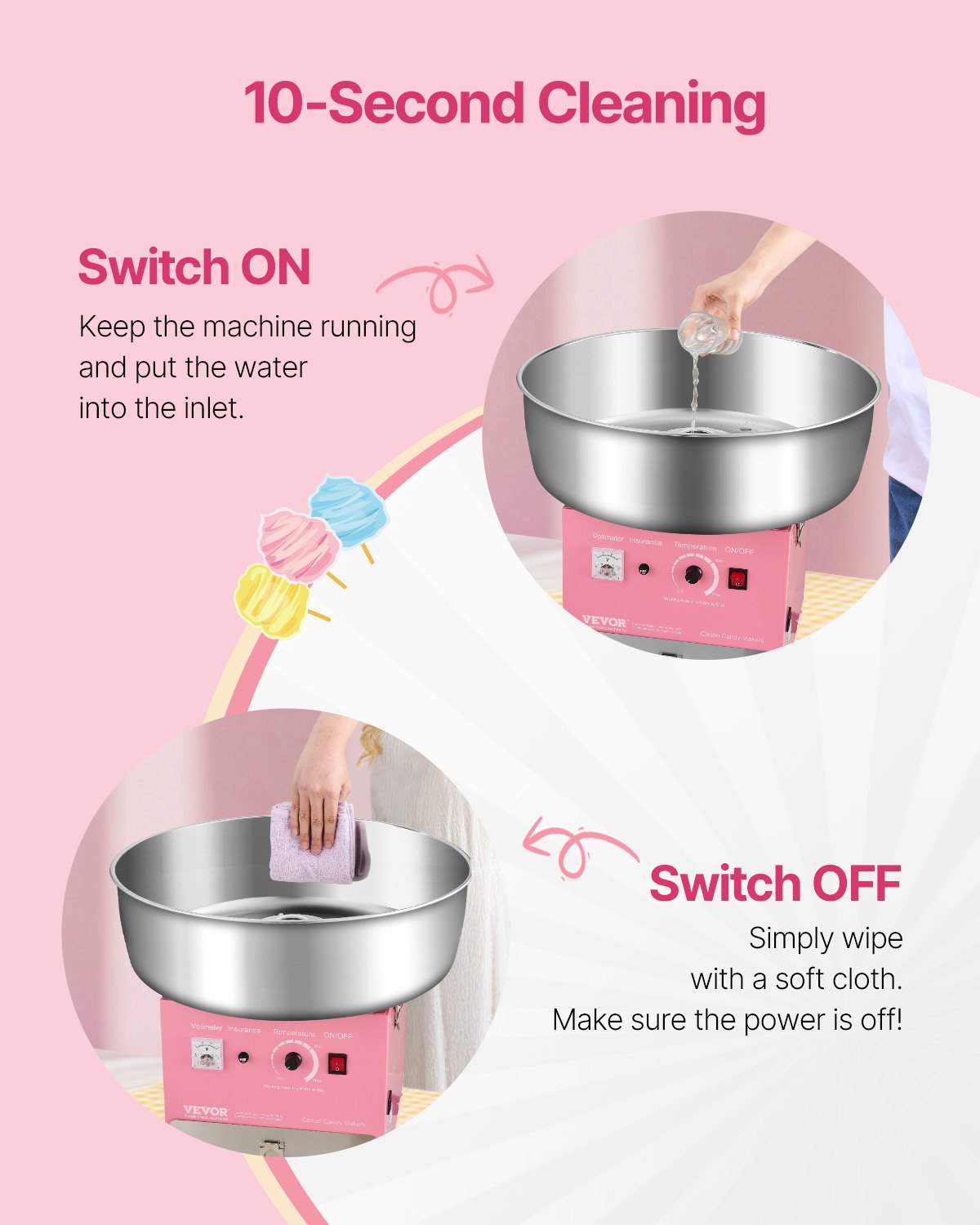 Pink Commercial Cotton Candy Machine 1000W for Party & Home Use