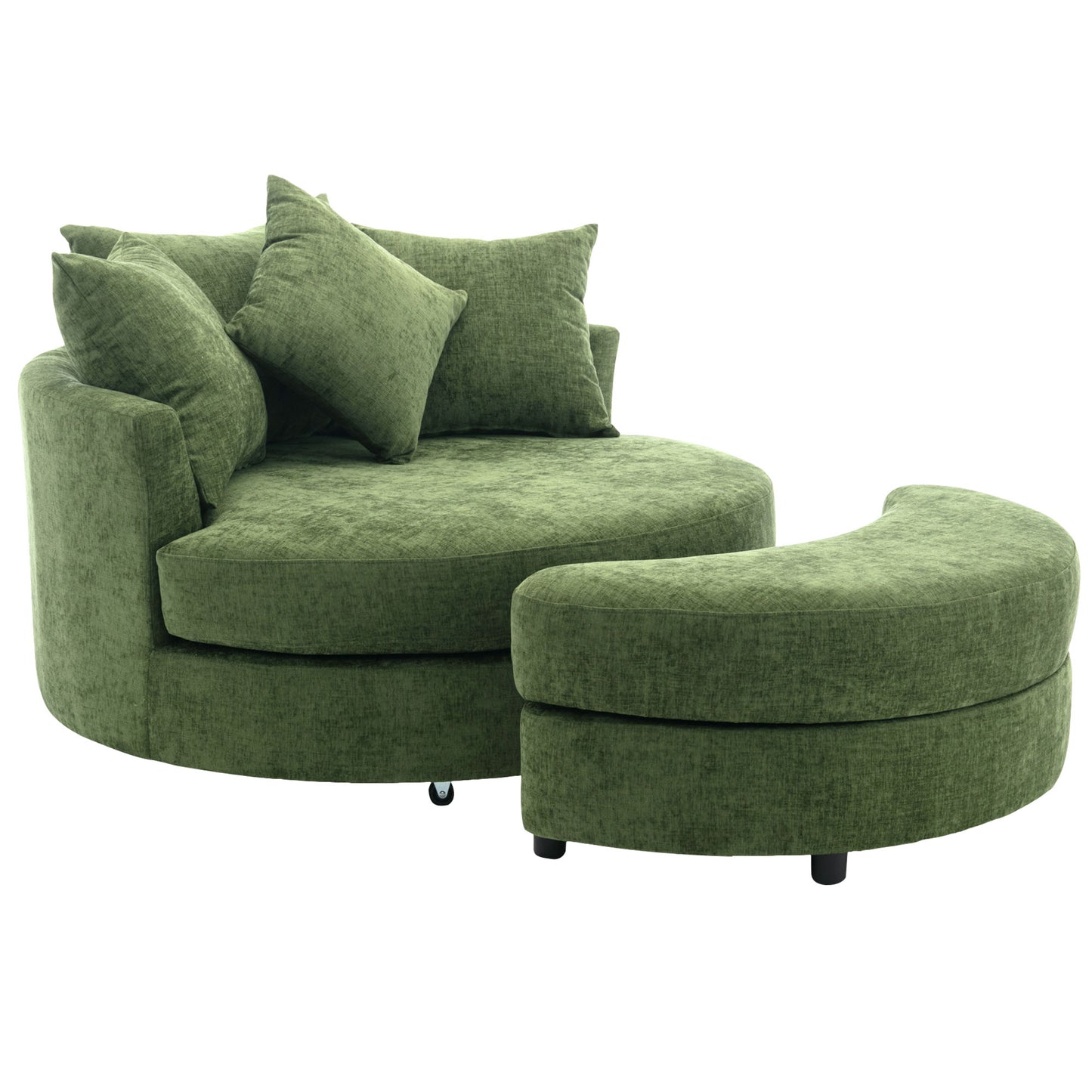 360° Swivel Accent Barrel Chair with Storage Ottoman & 4 Pillows - Green