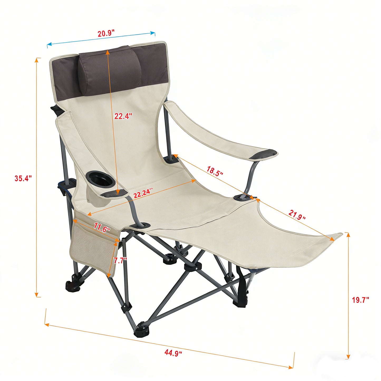 Portable Folding Camping Chair with Cup Holder & Side Pockets - Beige