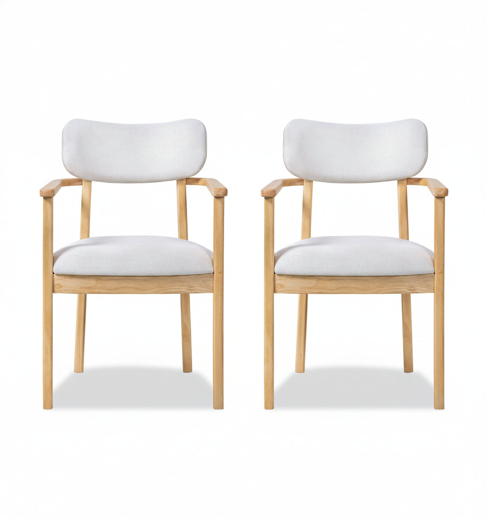 Upholstered Dining Chairs Set of 2 - Natural Rubber Wood