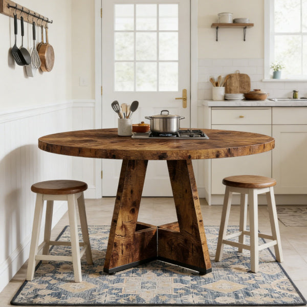 Farmhouse Dining Table - Rustic Round Design for 4 People
