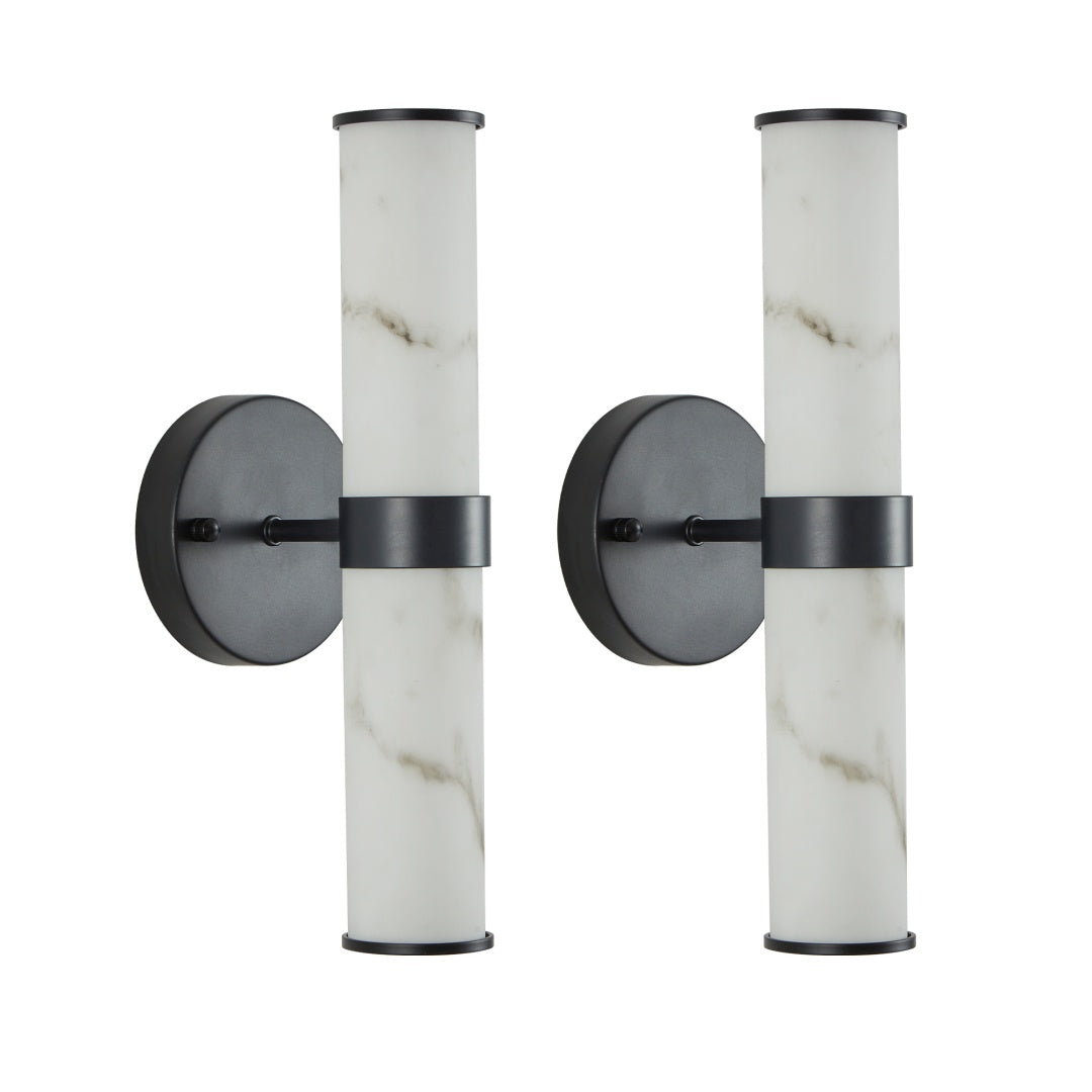 Set of 2 Marble Texture Wall Lights with Black Iron Frame