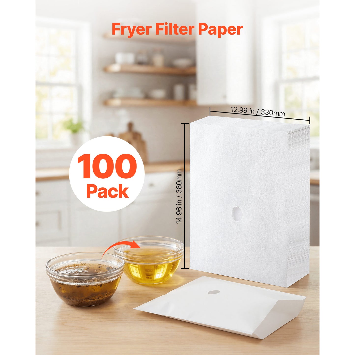 Deep Fryer Filter Sheets 15x13 Inch 100 Pack for Commercial Oil Extension
