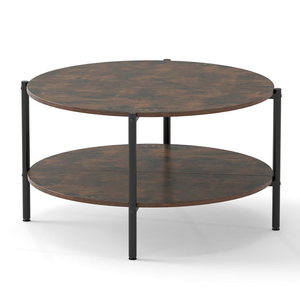 Round Coffee Table 2-Tier Industrial Accent With Open Storage Shelf
