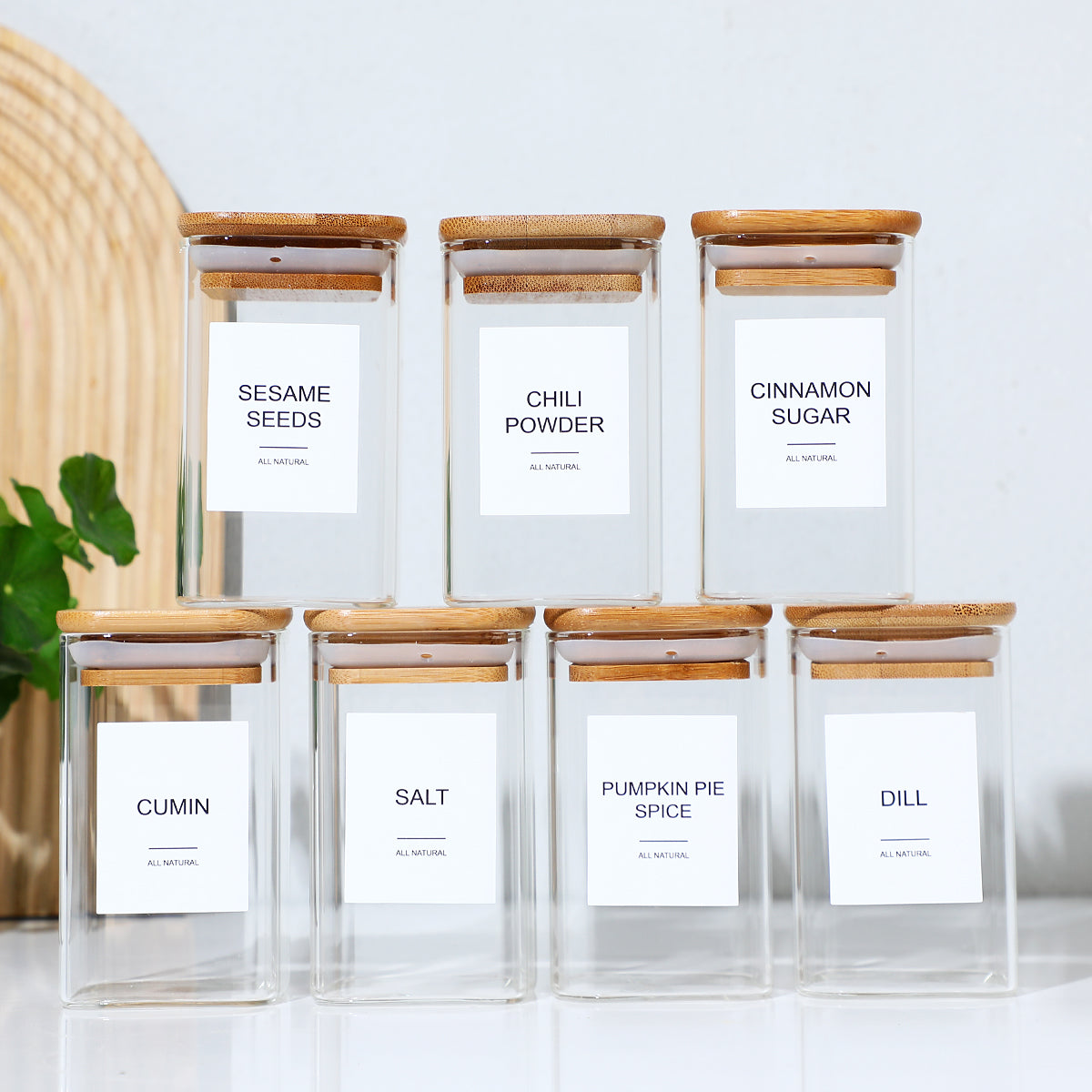 24 PCS Square Glass Seasoning Jars - 240ml Kitchen Storage