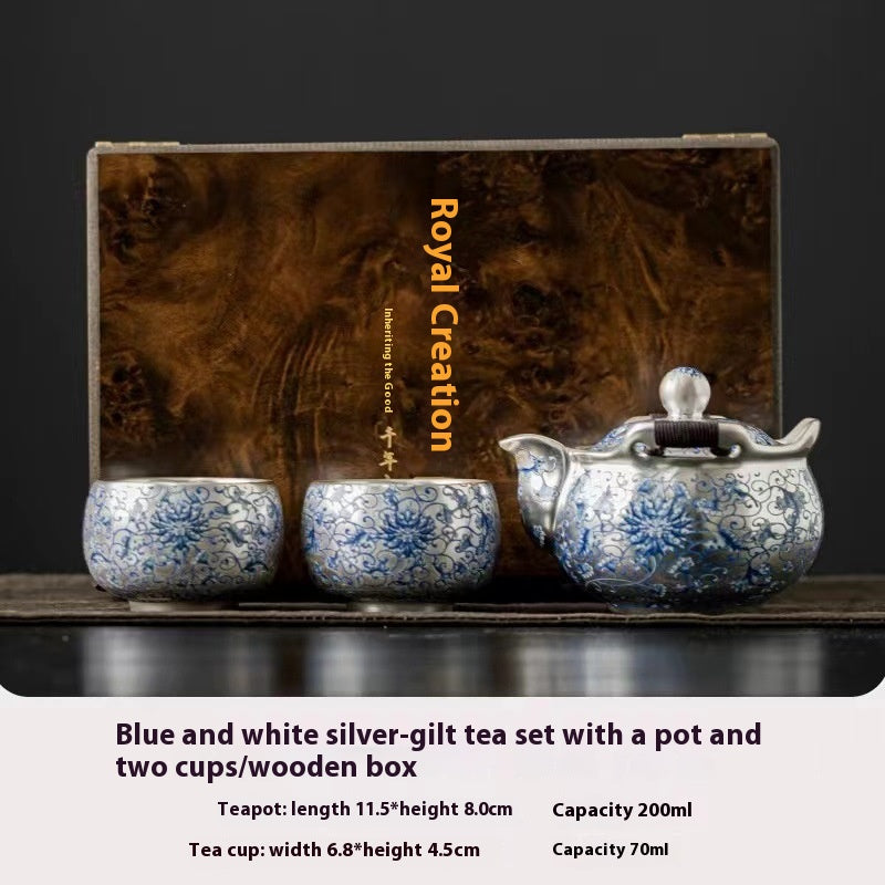 Gilded Silver Tea Set with Teapot - Retro Luxury Portable Drinkware