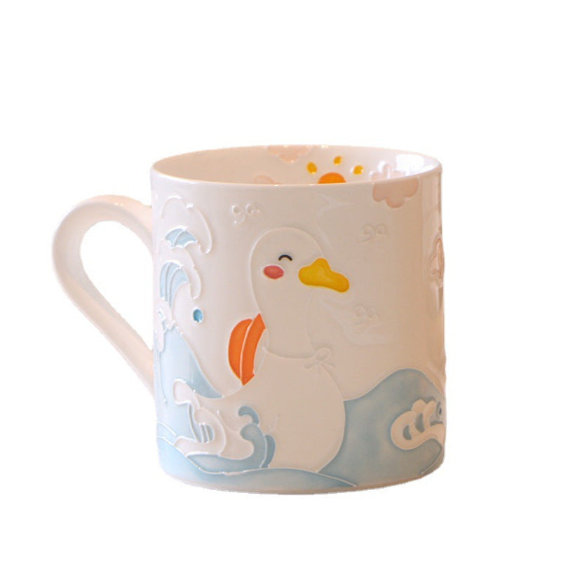 Hand-Painted Ceramic Mug with 3D Duck Design - Blue, 101-200ml