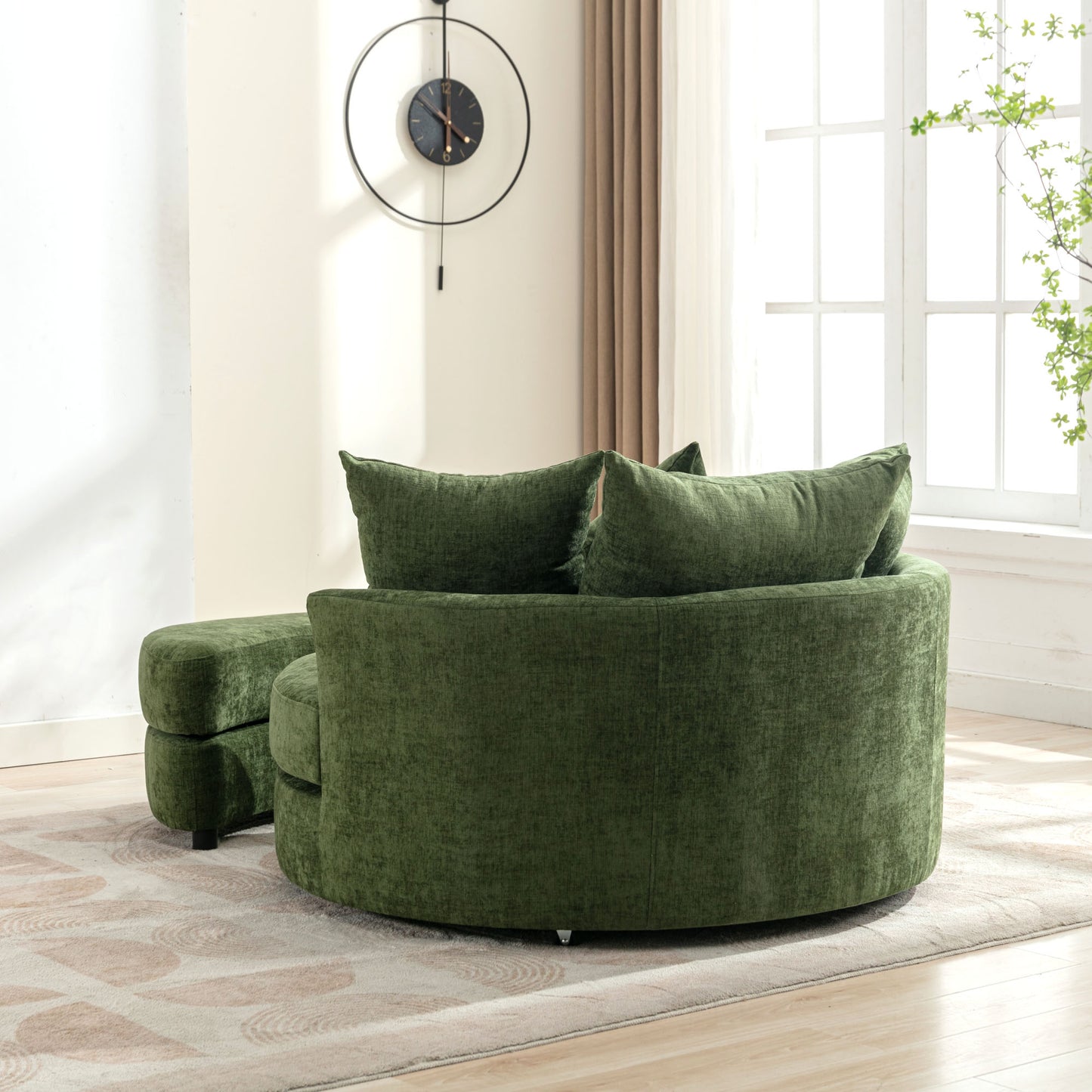 360° Swivel Accent Barrel Chair with Storage Ottoman & 4 Pillows - Green