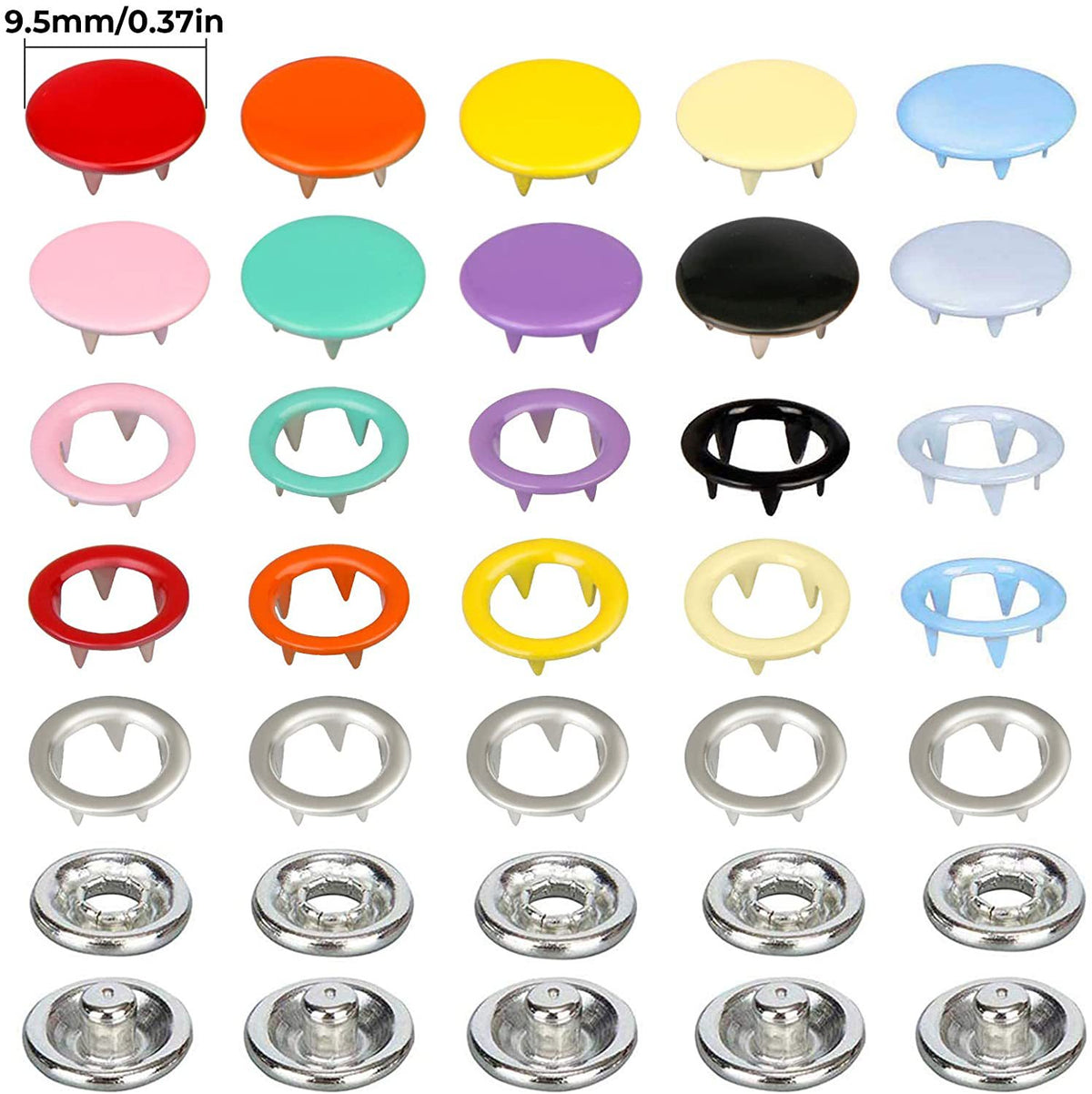 Hollow Color Snap Fastener Button Set with Tools for Sewing - 100 Pieces