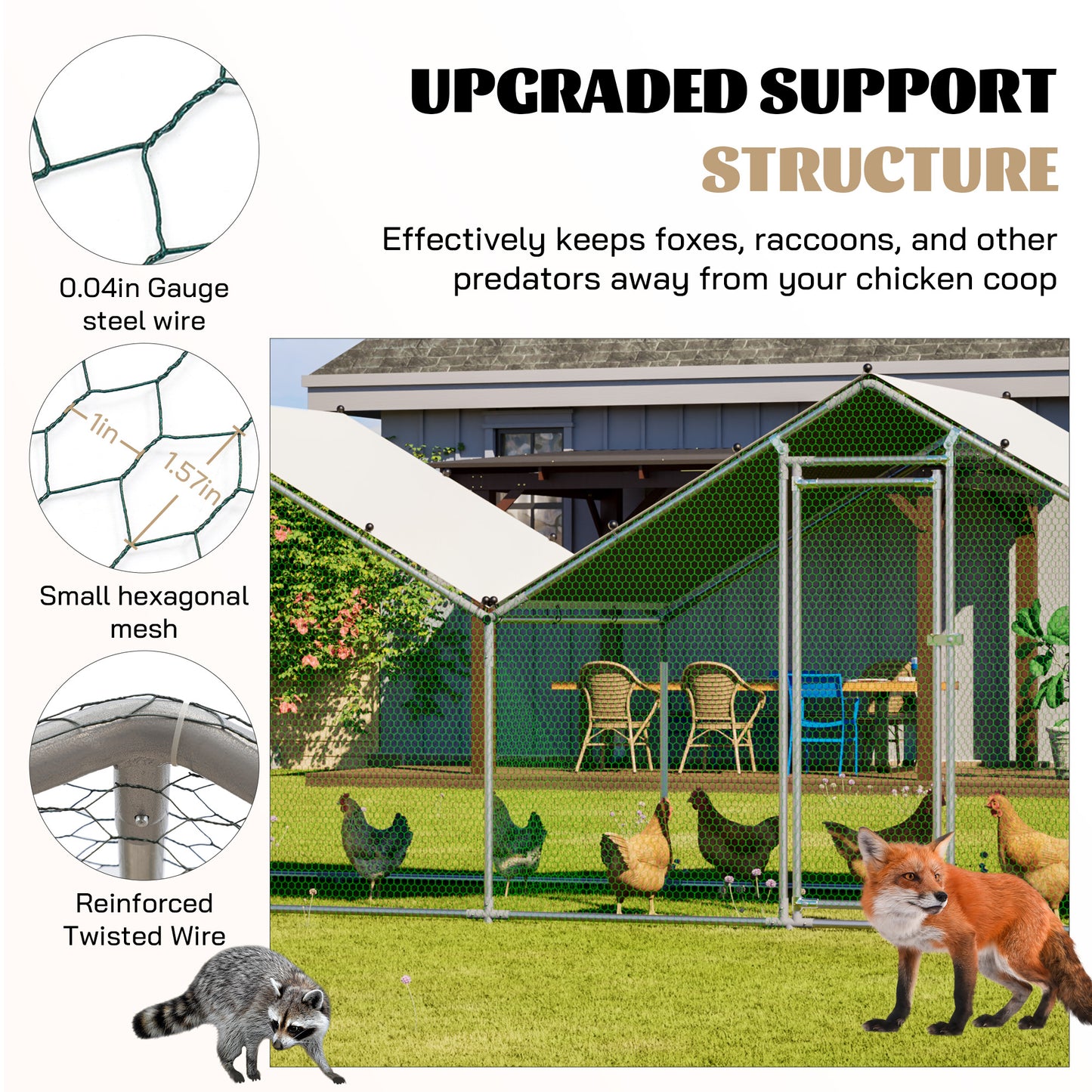 6'x20' Walk-In Chicken Coop with Weatherproof Roof - Grey