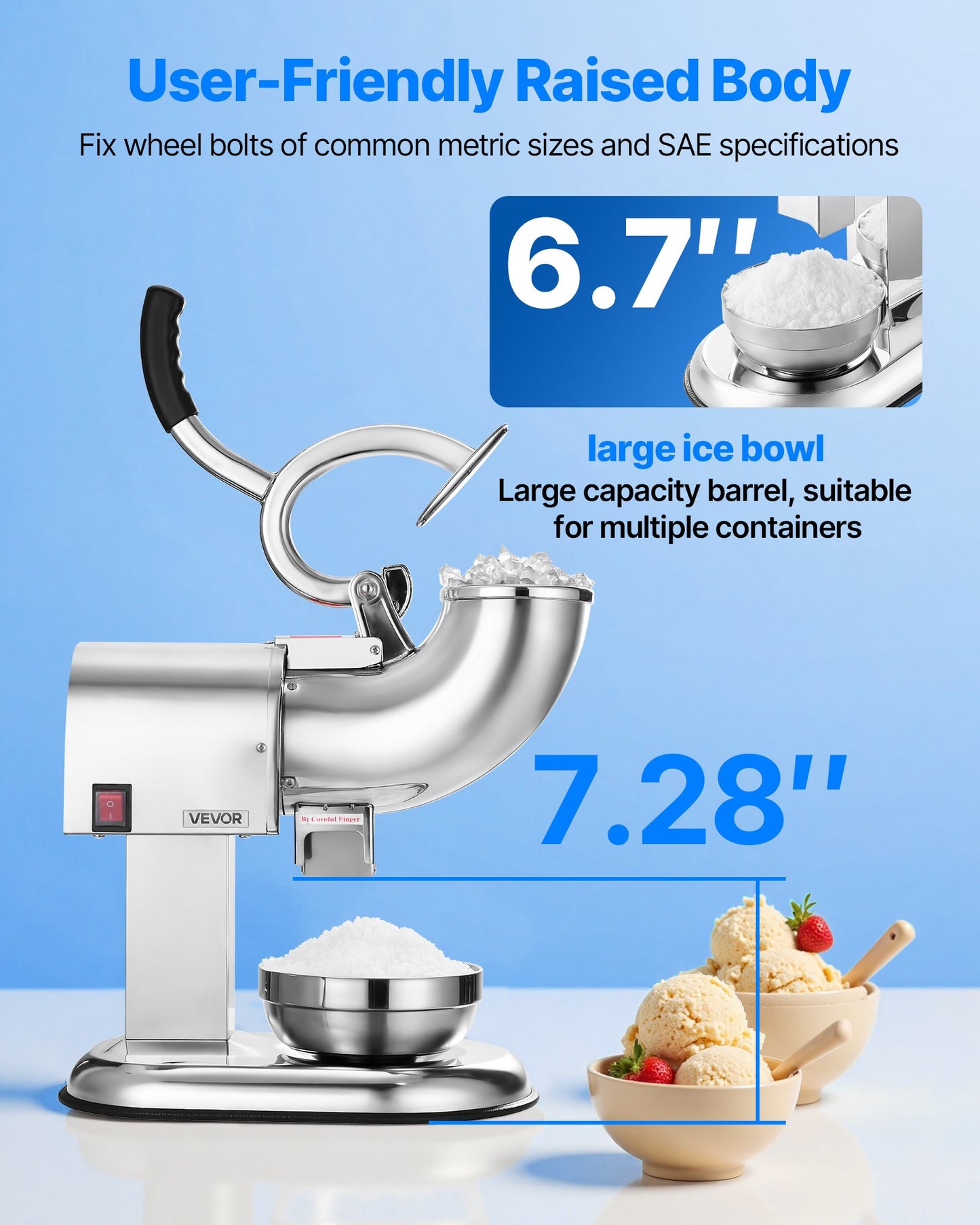Electric Ice Crusher 440LBS/H Snow Cone Maker Shaved Ice Machine Silver