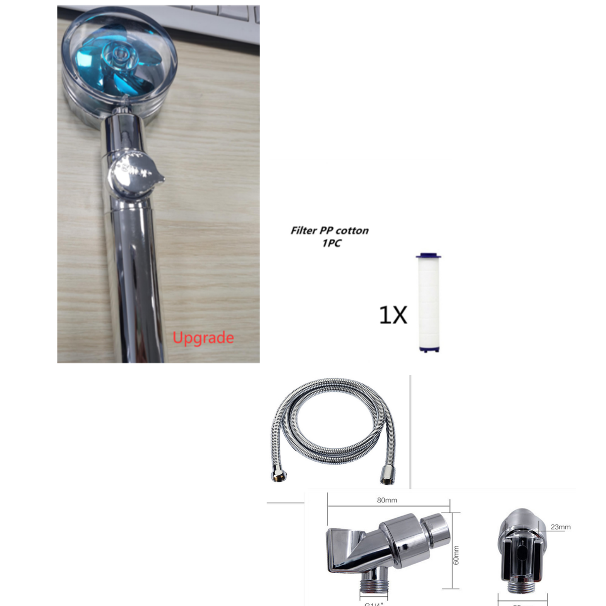 High Pressure Turbo Shower Head with Water Saving Feature & 360° Fan Extension