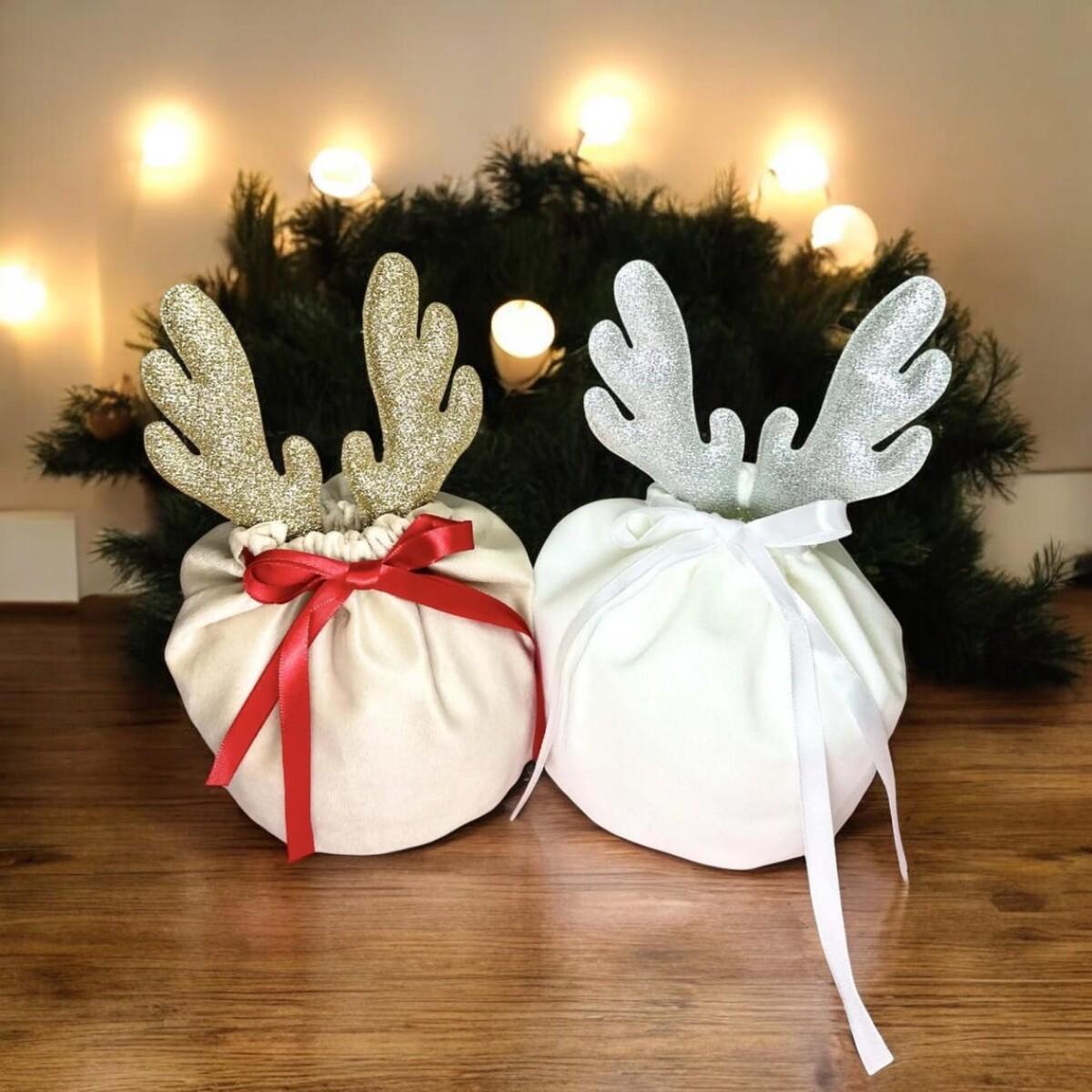 5-Piece Christmas Antler Gift Bag Set - Khaki & White