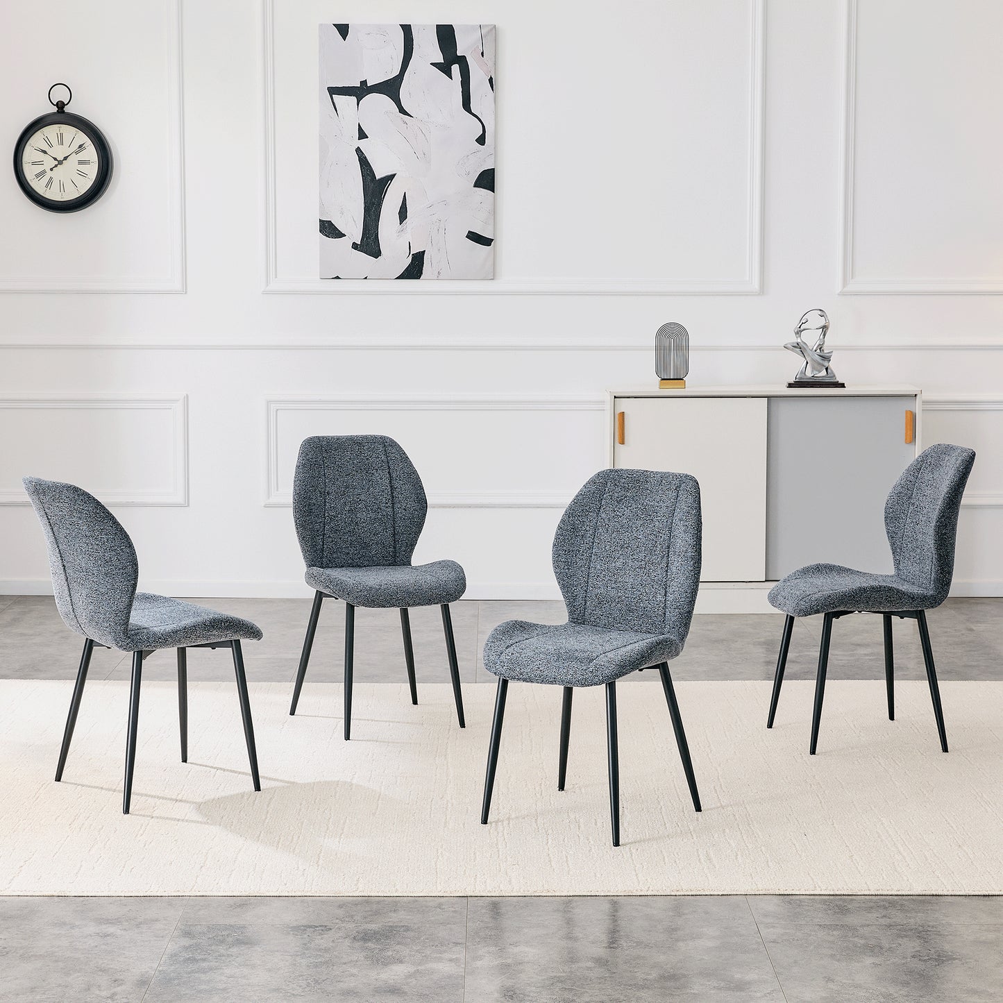4-pack Of Modern Minimalist Dining Chairs In Smog Blue Fabric,