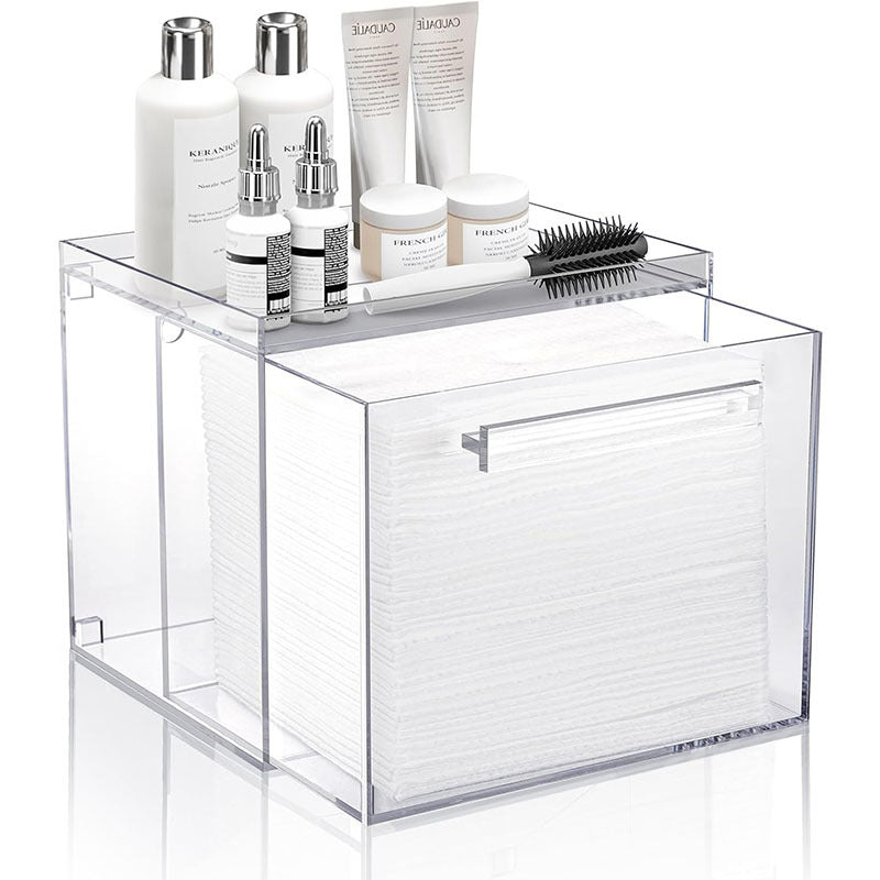 Wall-Mounted Acrylic Facial Towel Storage Box with Drawer - Dispenser Organizer for Disposable Towels
