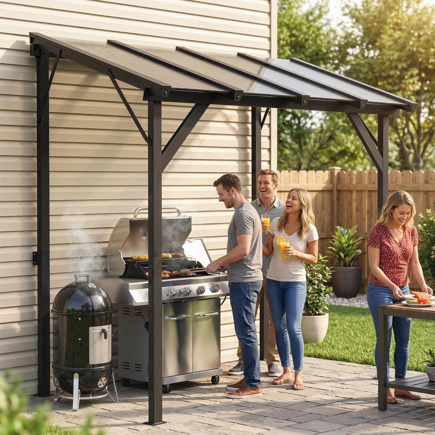Hardtop Grill Gazebo with Polycarbonate Roof - Dark Gray