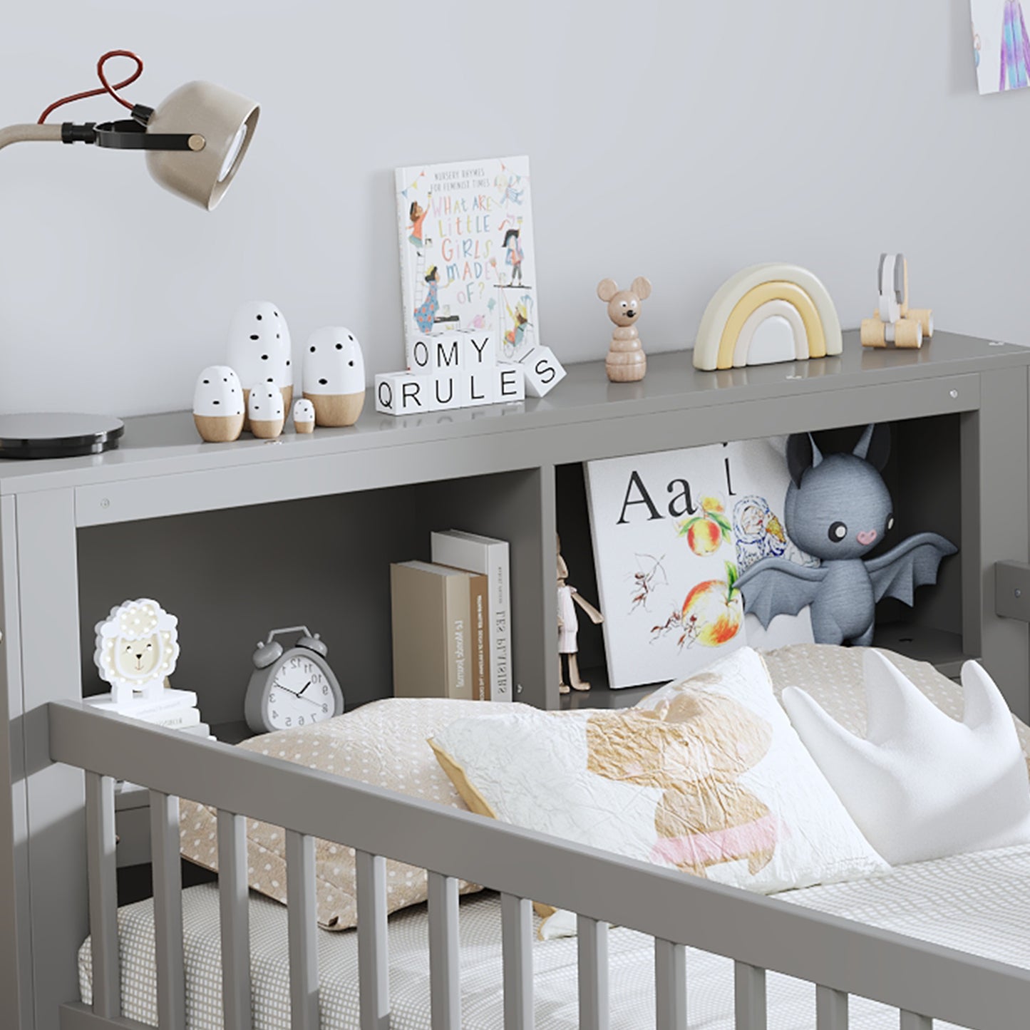 Twin Size Bed With Headboard Storage Rack, Two Under-Bed Drawers,