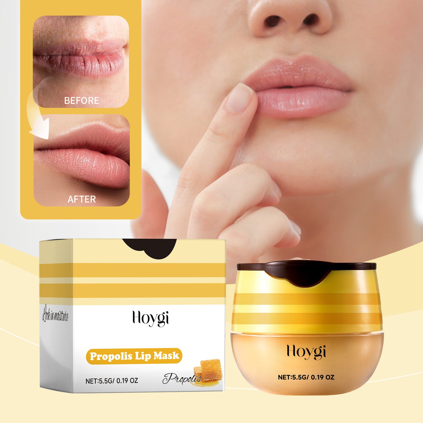 Propolis Lip Mask for Dry Lips - Moisturizing Lip Treatment & Repair Balm