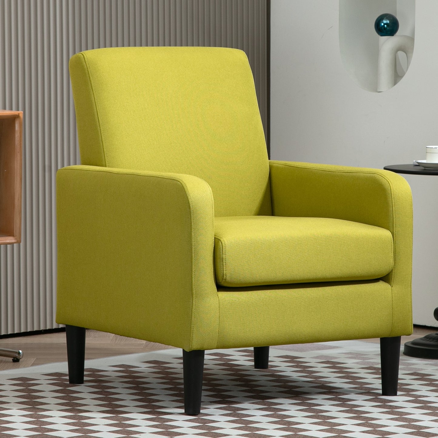 Faux Linen Upholstered Accent Chair, Modern Armchair With Solid Wood