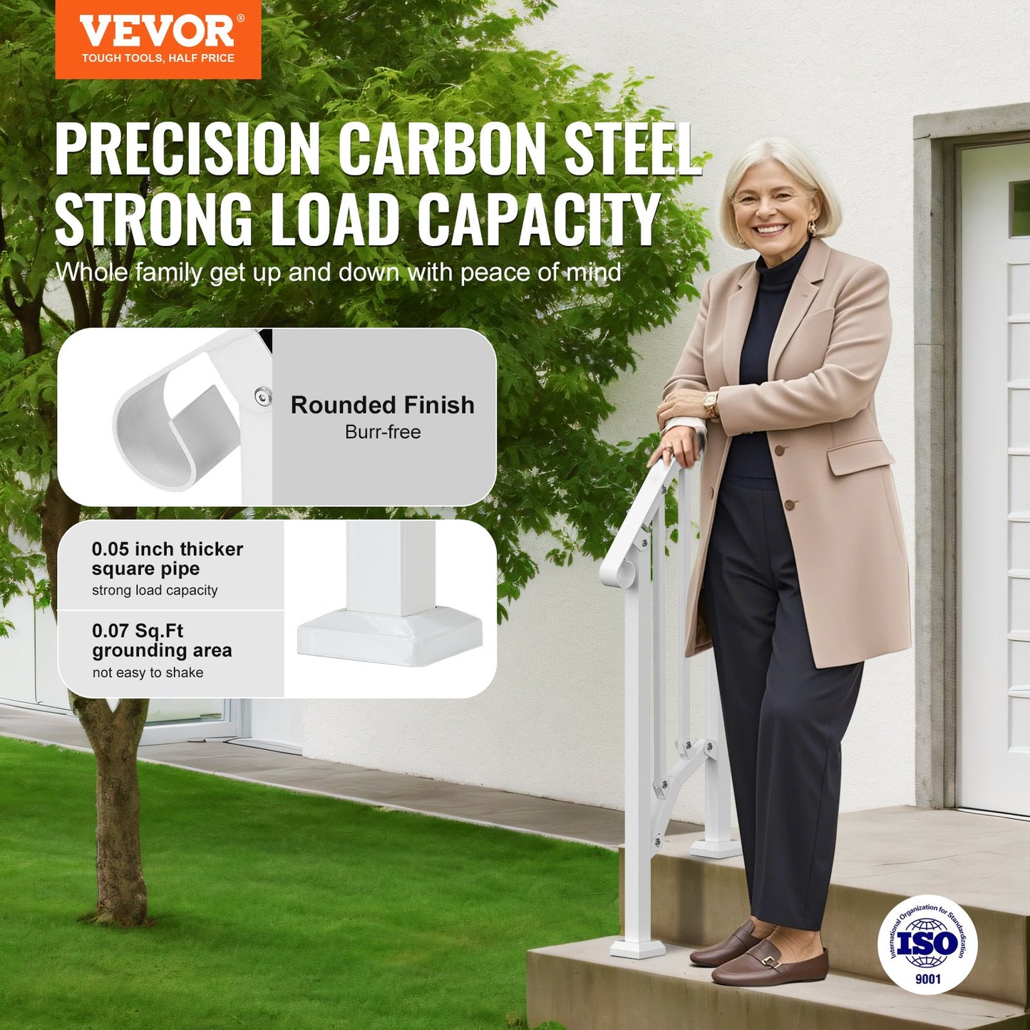 Outdoor Handrail for 1-2 Step Porch & Deck Safety - White