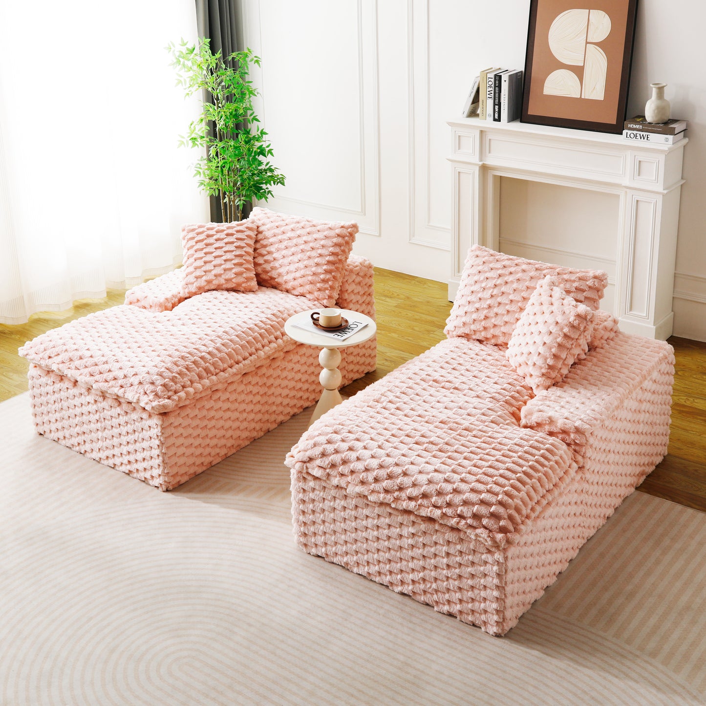 Pink Velvet Double Chaise Lounge - Multifunctional Lazy Sofa
