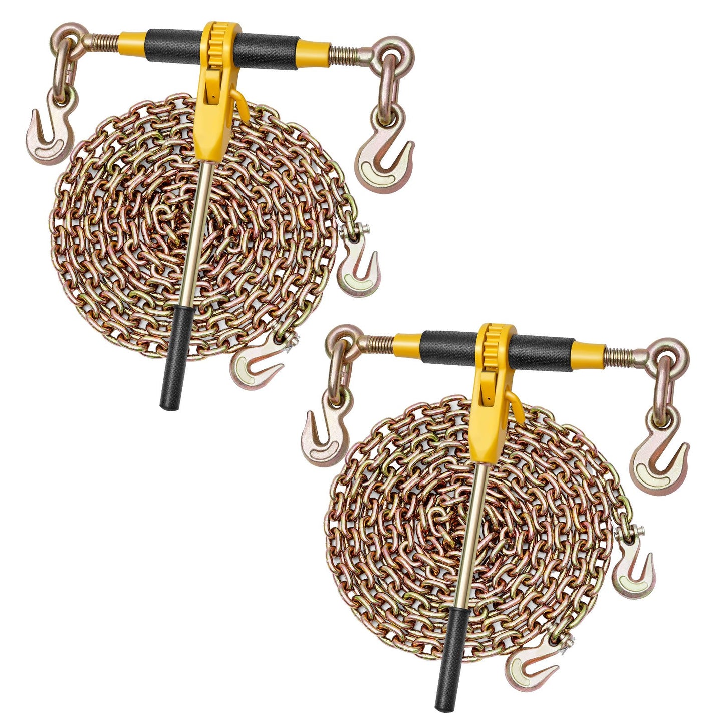 Ratchet Chain Binder Set 5/16 In X 12.8 Ft G80 Chains 8000 Lbs Load Tie Down